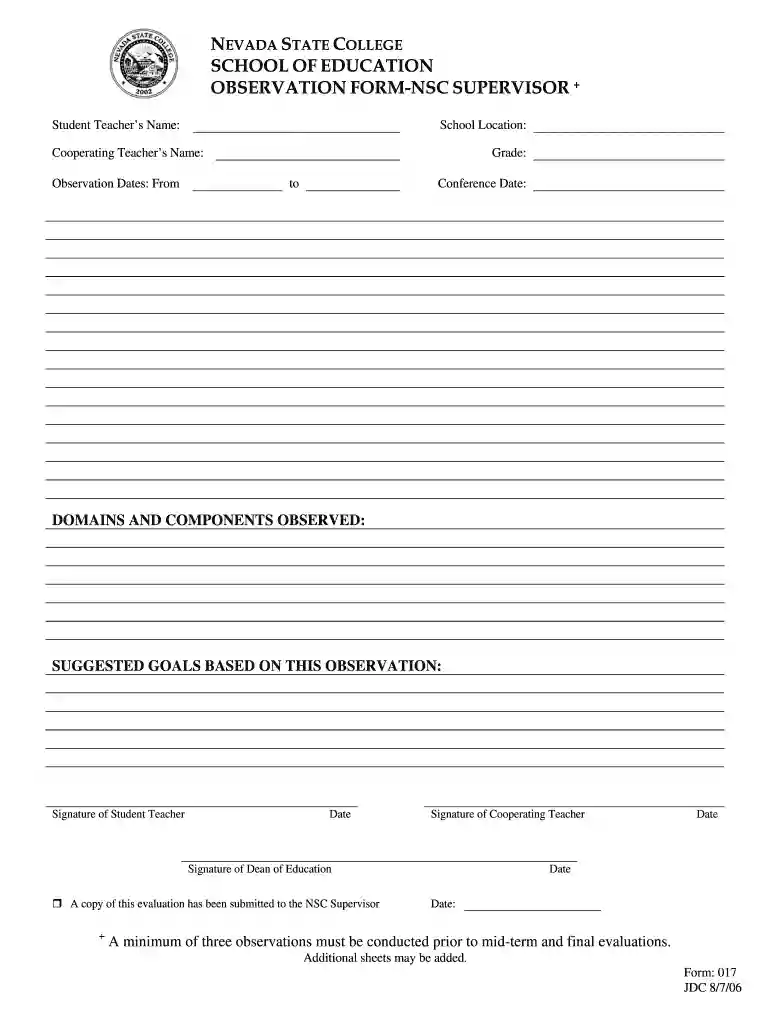 School of education observation form-nsc supervisor - Nevada State ... - nsc nevada Preview on Page 1