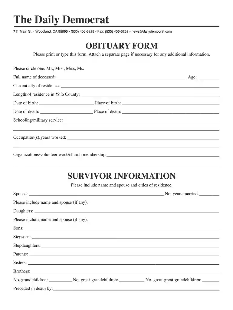 obit form Preview on Page 1