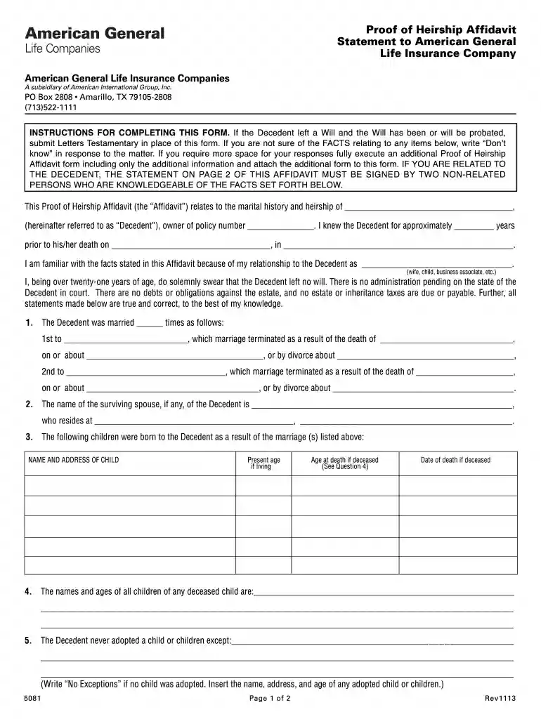 affidavit of heirship Preview on Page 1