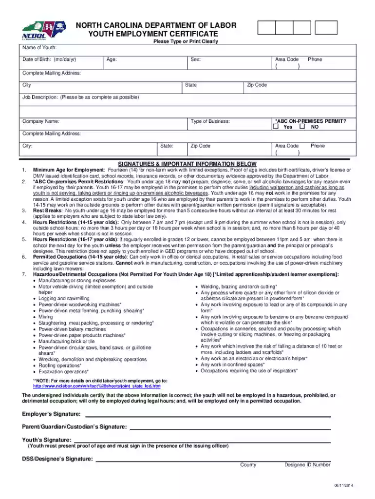 nc youth work permit Preview on Page 1