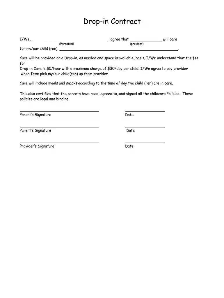 Drop-in Contract - Daycare Match Preview on Page 1
