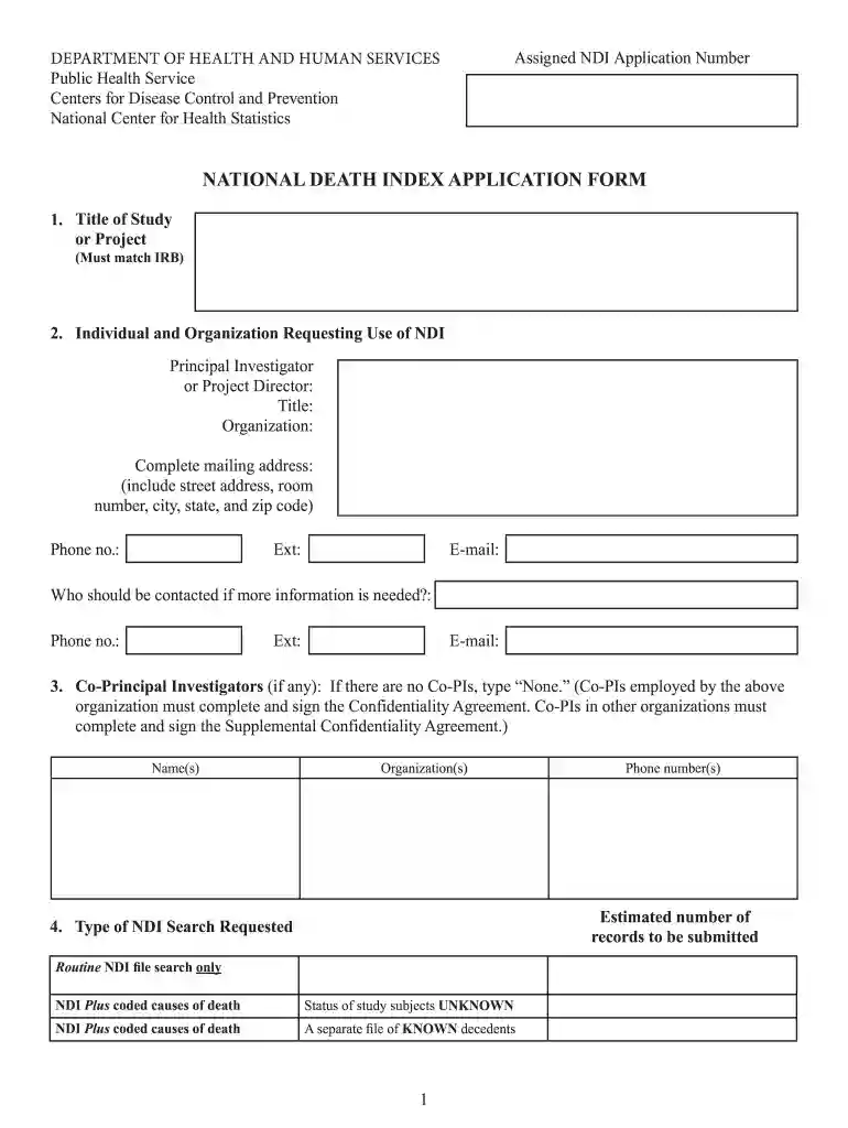 death application form Preview on Page 1