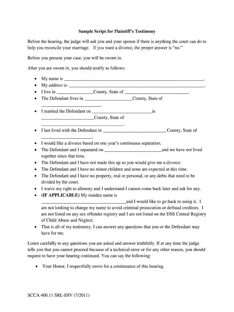 sample script of plaintiffs testimony scca 400 11 srl div Preview on Page 1