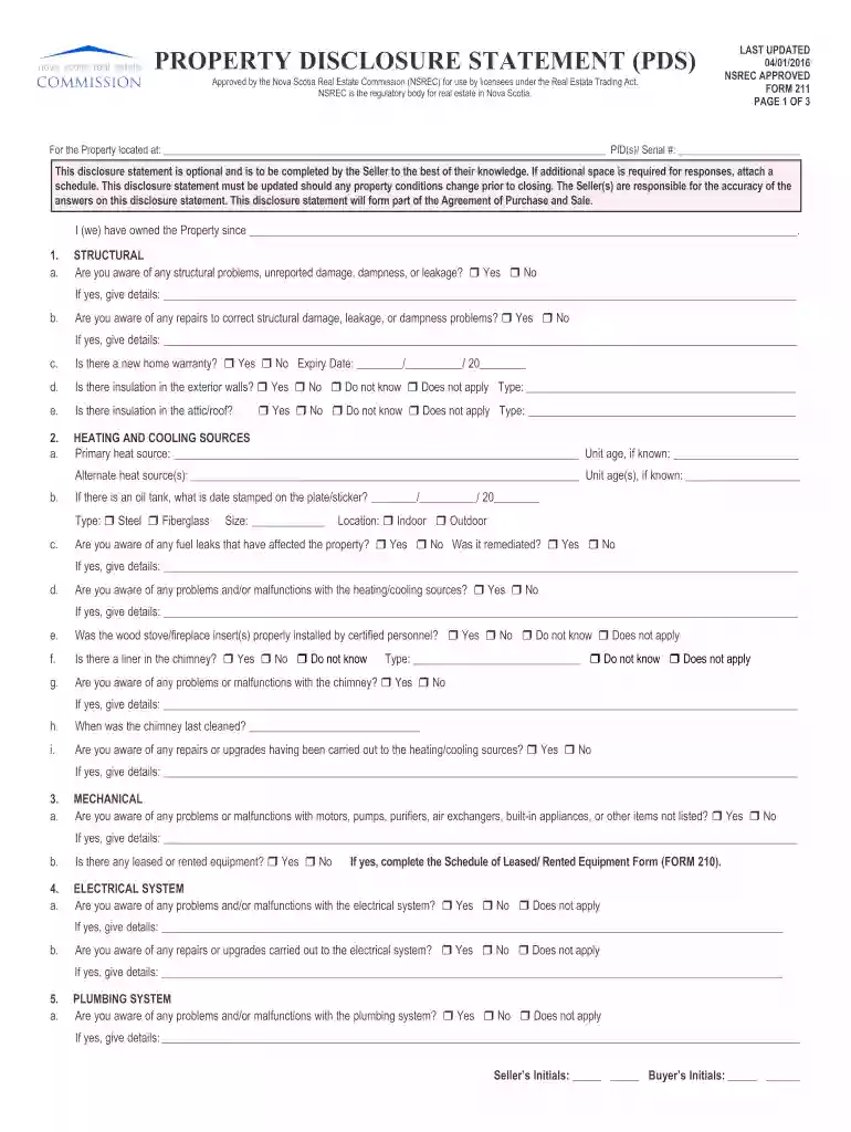 property disclosure statement nova scotia Preview on Page 1