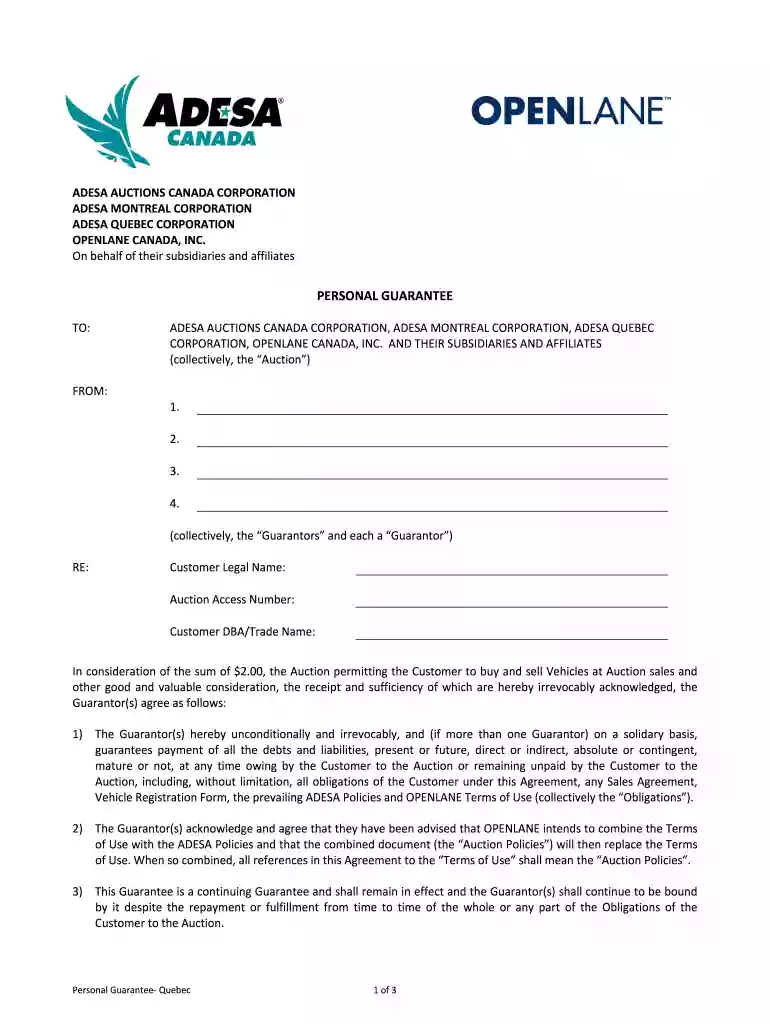quebec personal guarantee Preview on Page 1