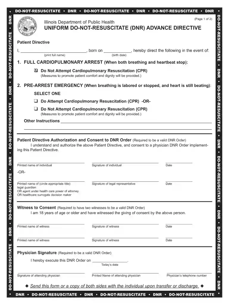 dnr form printable Preview on Page 1