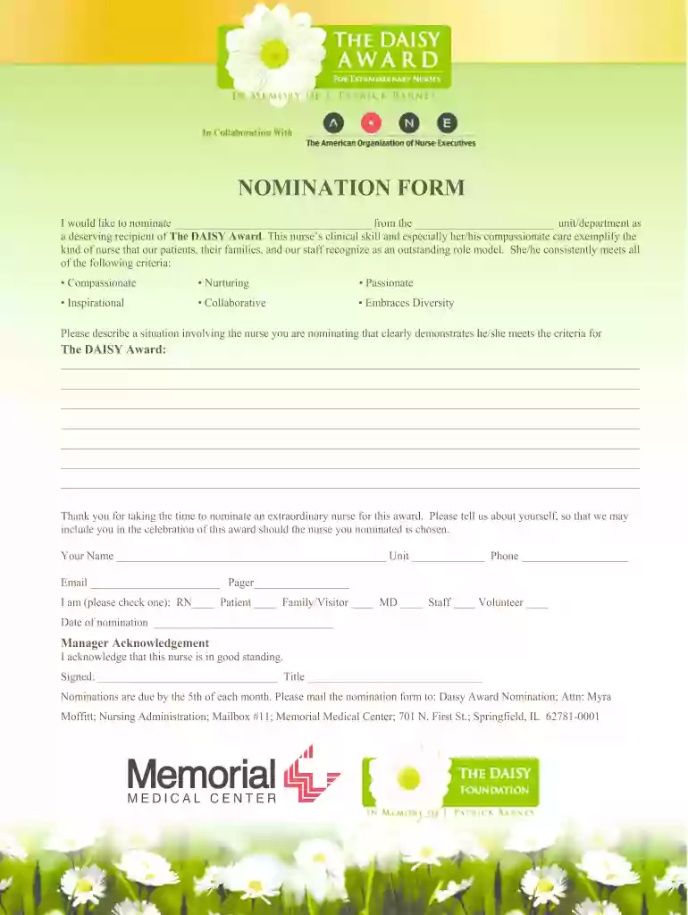 daisy award nomination form pdf Preview on Page 1