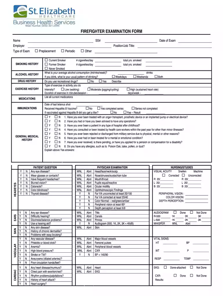 firefighter physical exam form Preview on Page 1