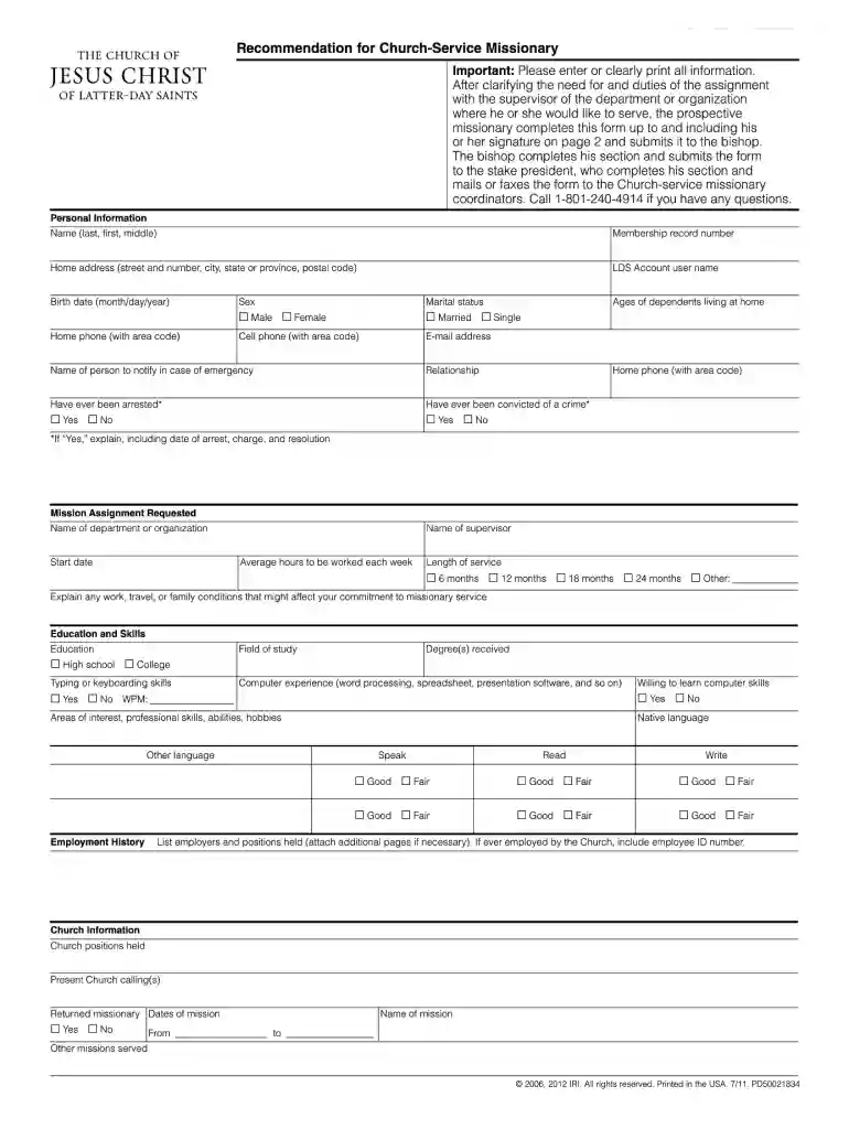 missionary recommendation Preview on Page 1