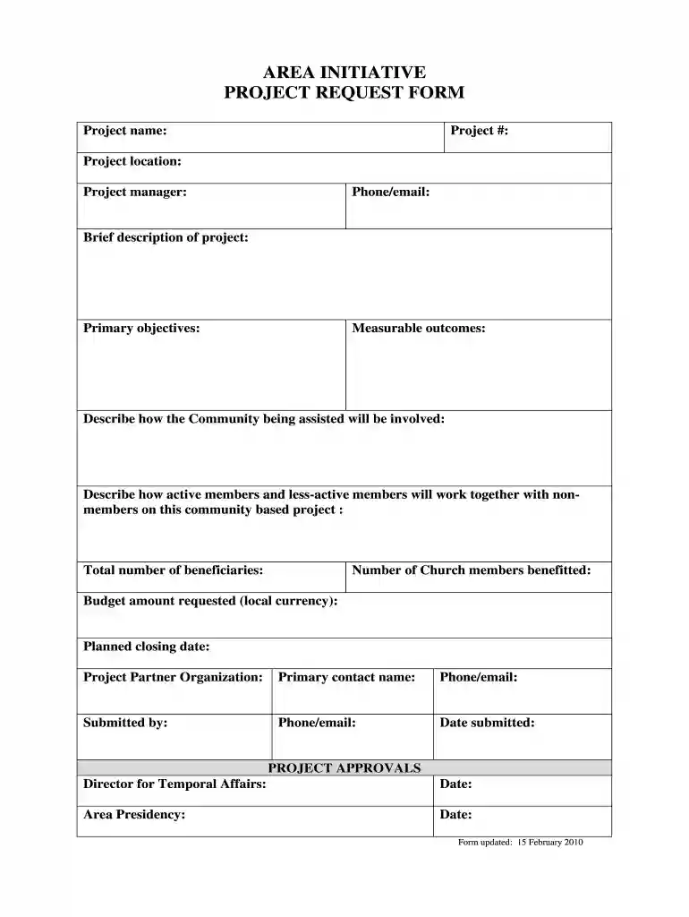 project request form Preview on Page 1