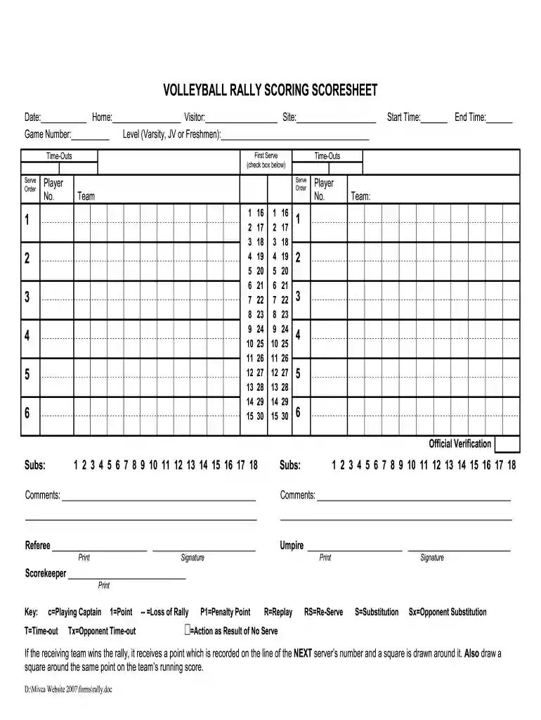 volleyball score sheet 5 sets pdf Preview on Page 1