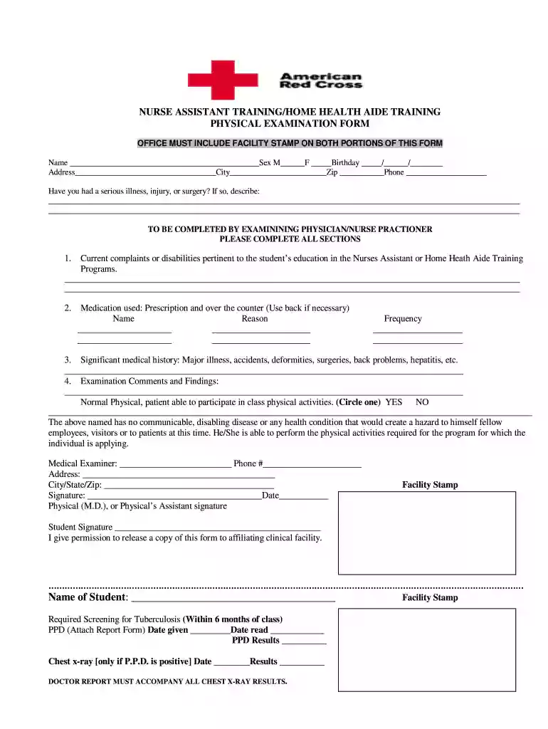 cna pre employment physical form Preview on Page 1