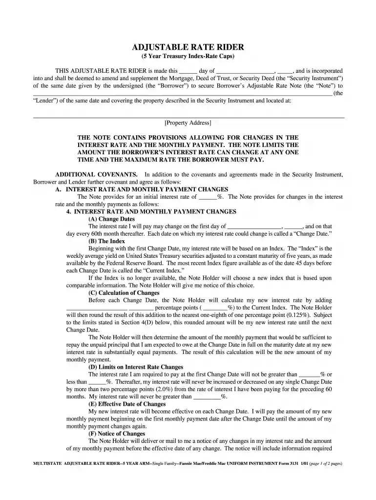Multistate Riders and Addenda (Form 3131). Single-Family - Fannie Mae Uniform Instrument Preview on Page 1