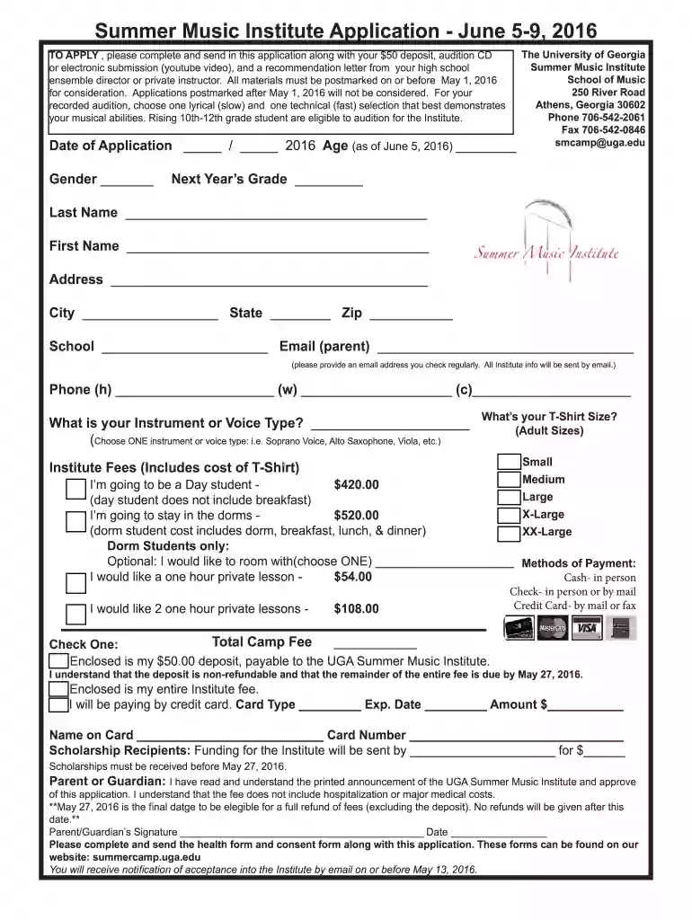 music institute application form Preview on Page 1