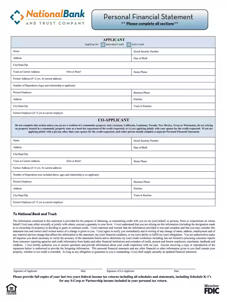 An automated Personal Financial Statement form. - National Bank ... Preview on Page 1