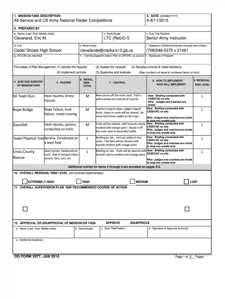 deliberate risk assessment worksheet Preview on Page 1