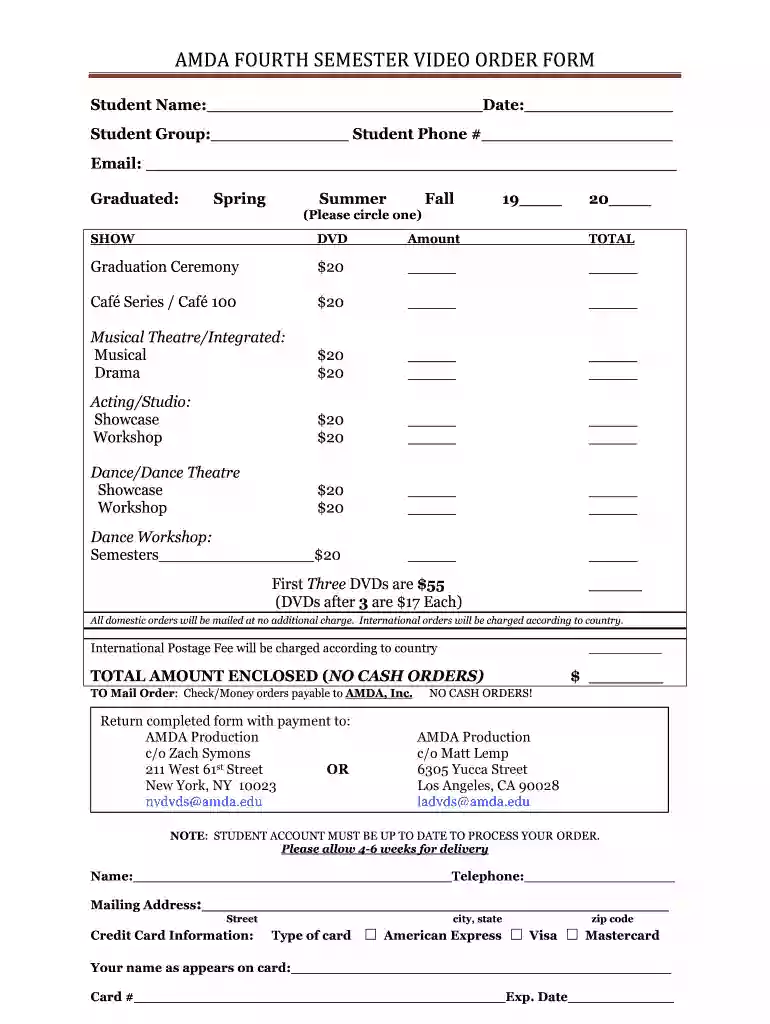 video order form Preview on Page 1