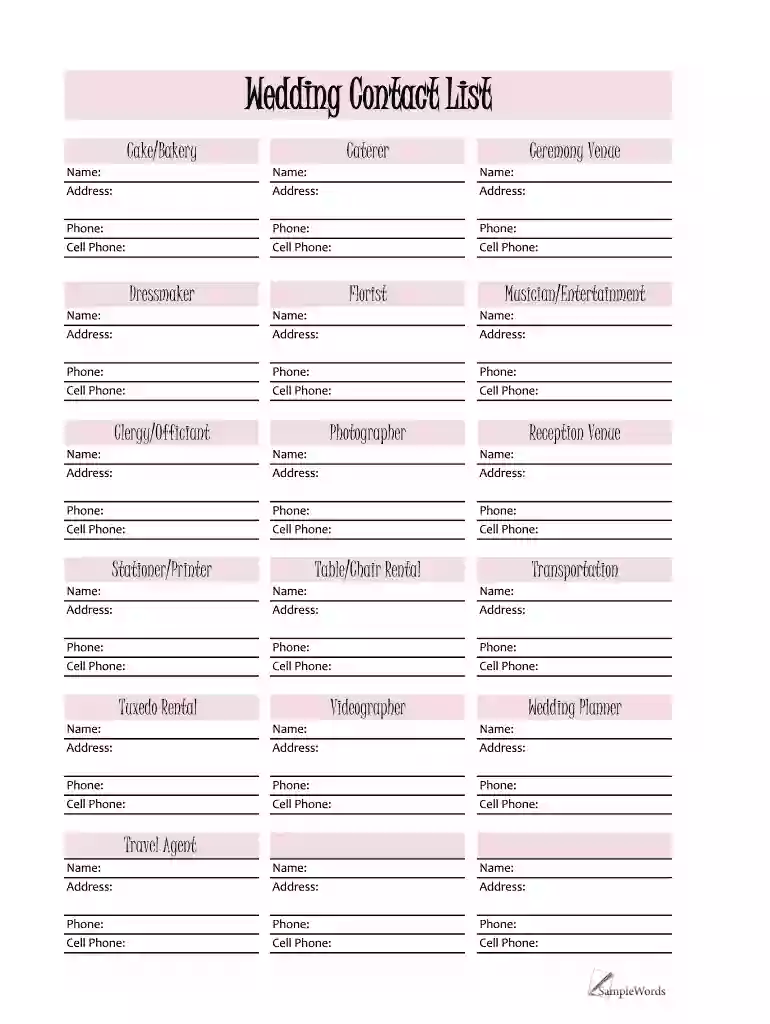 vendor list templates Preview on Page 1