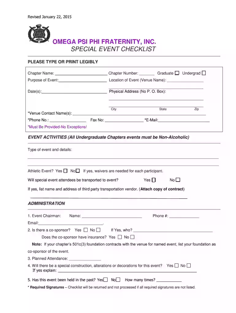 OMEGA PSI PHI FRATERNITY INC SPECIAL EVENT CHECKLIST Preview on Page 1