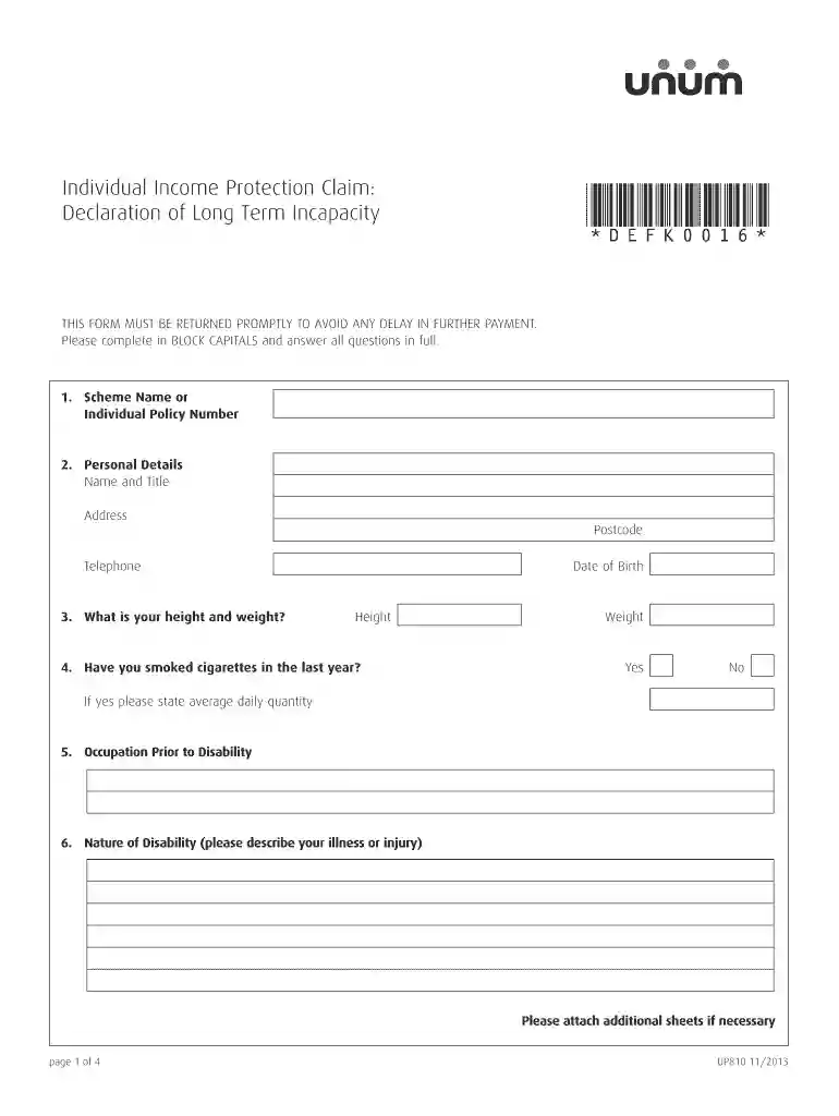 Individual Income Protection Claim Declaration of Long Preview on Page 1