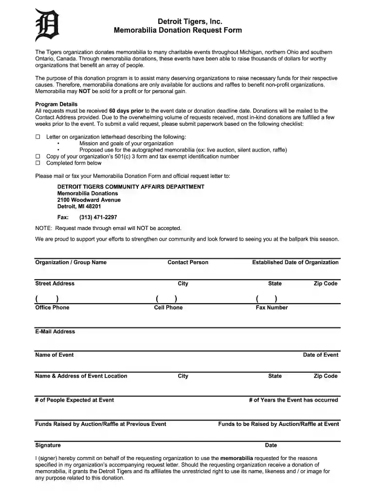 detroit tigers donation request Preview on Page 1