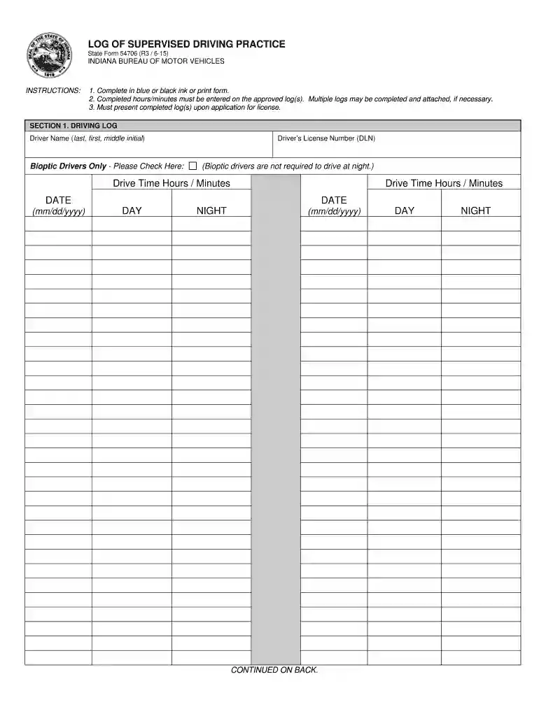 log of supervised driving practice Preview on Page 1