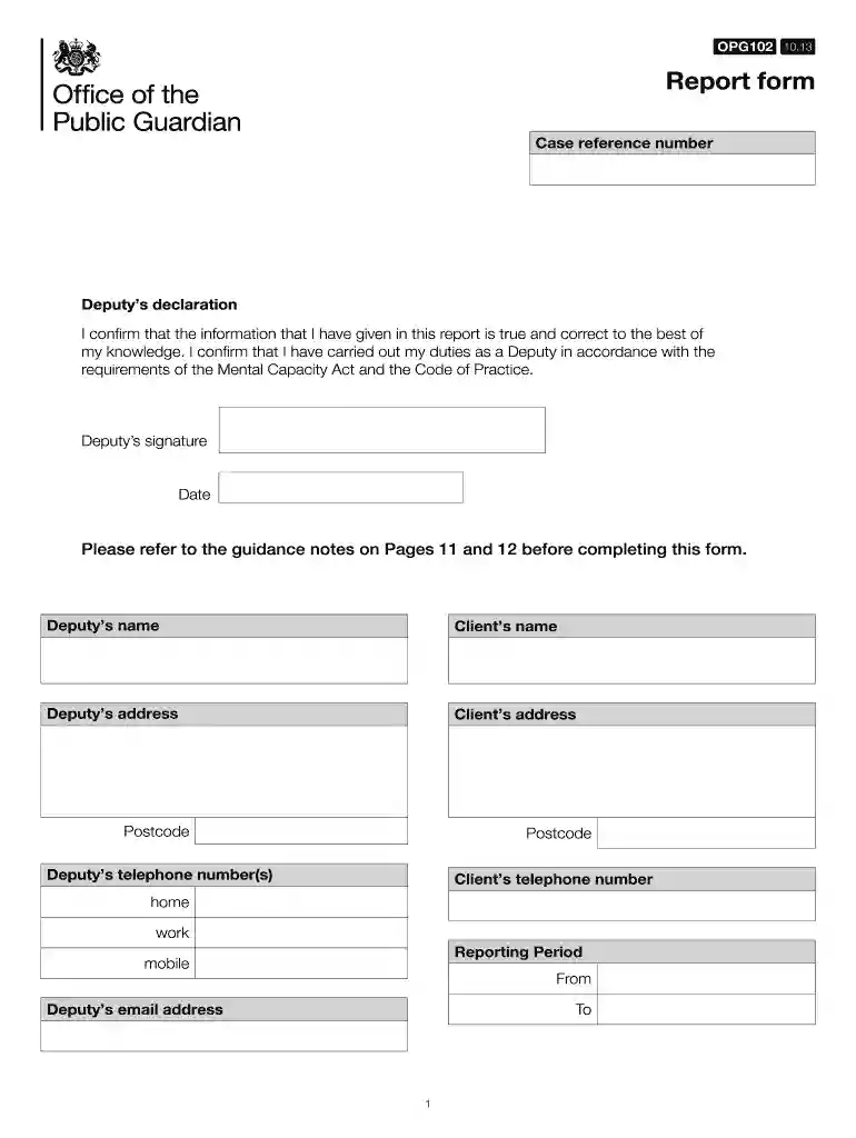 opg102 form 2013 Preview on Page 1
