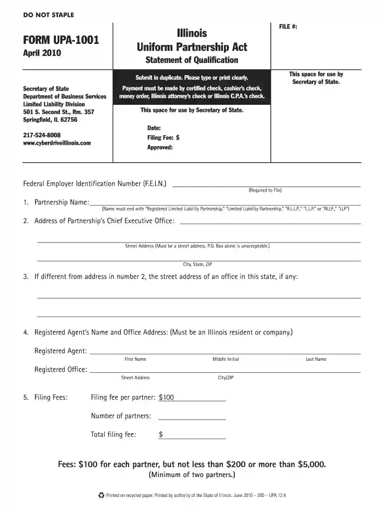 upa 1001 form Preview on Page 1