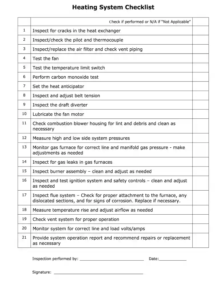 furnace maintenance checklist Preview on Page 1