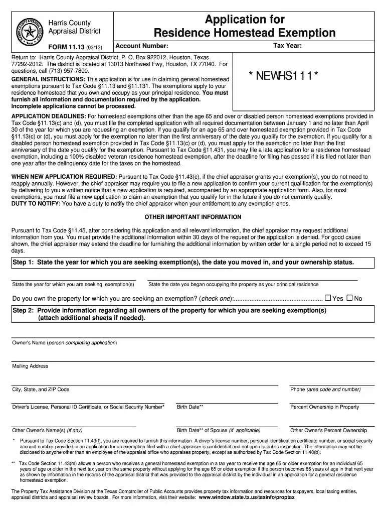 homestead exemption form Preview on Page 1