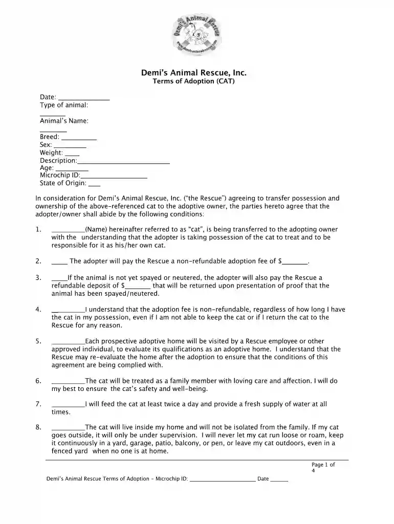 cat adoption contract template Preview on Page 1
