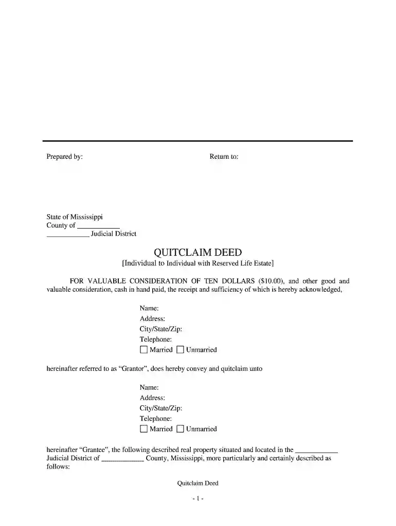 quitclaim deed mississippi Preview on Page 1
