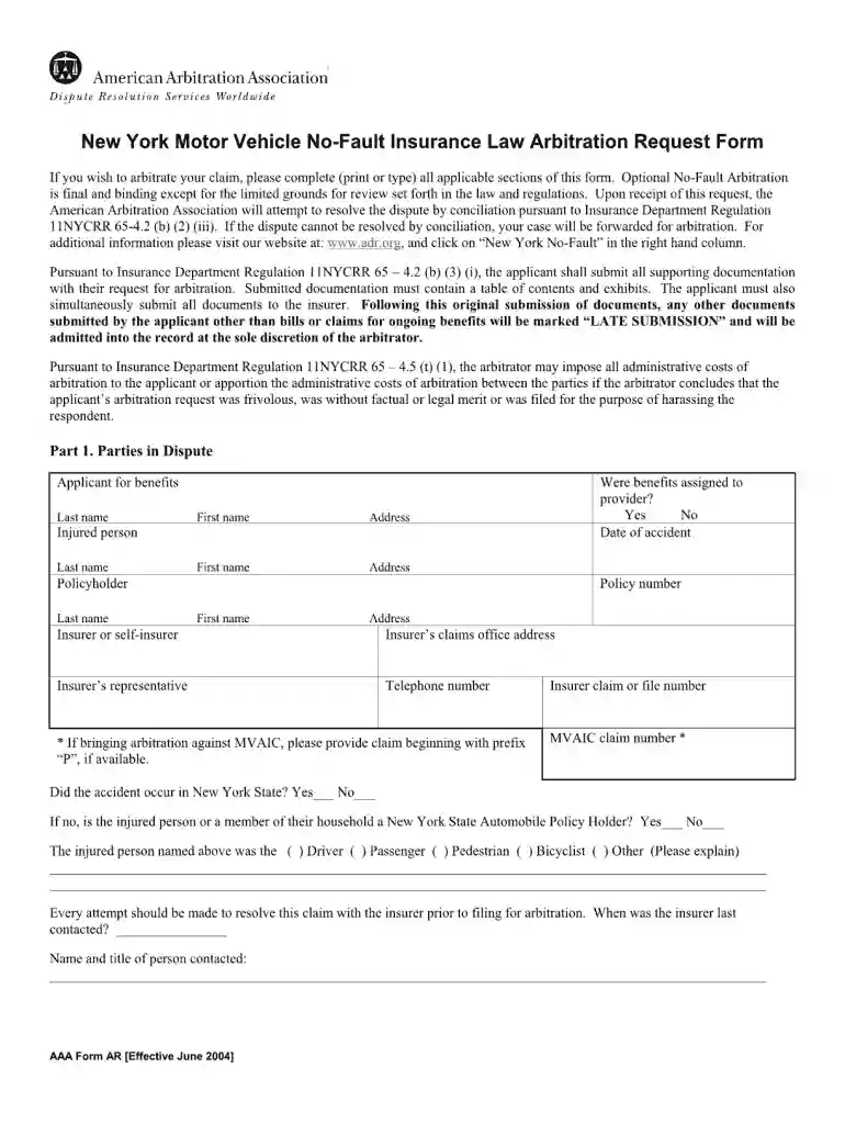 ar1 form from american arbitration Preview on Page 1