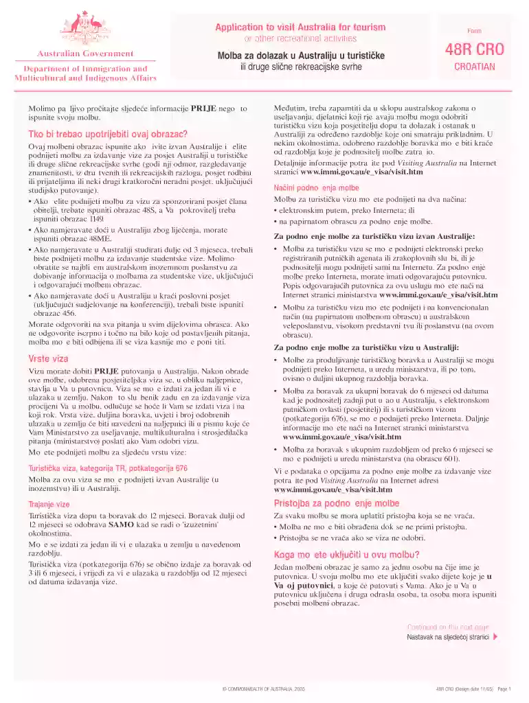 australia cro application tourism Preview on Page 1