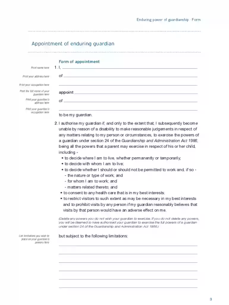 enduring power of guardianship wa pdf form Preview on Page 1