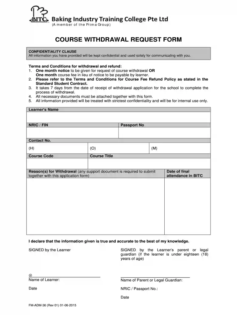 course withdrawal form Preview on Page 1