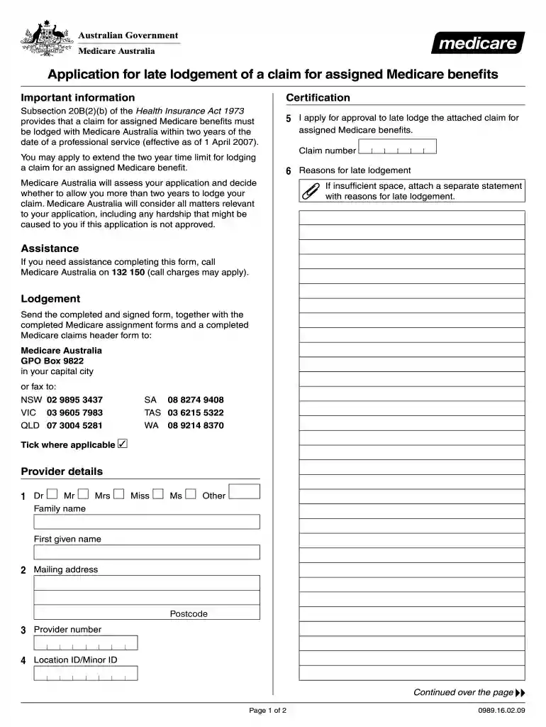 medicare late lodgement form Preview on Page 1