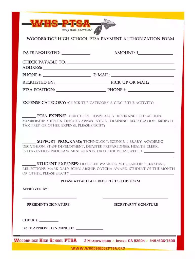 WOODBRIDGE HIGH SCHOOL PTSA PAYMENT AUTHORIZATION FORM DATE - woodbridgeptsa Preview on Page 1