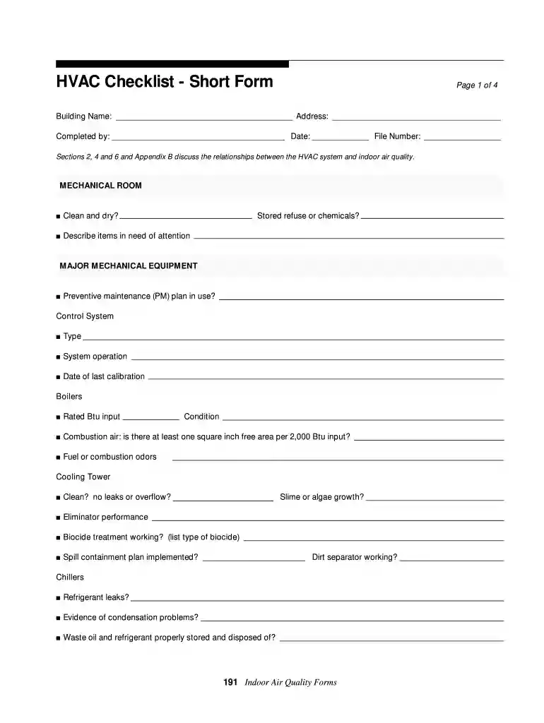 hvac inspection sheet template Preview on Page 1