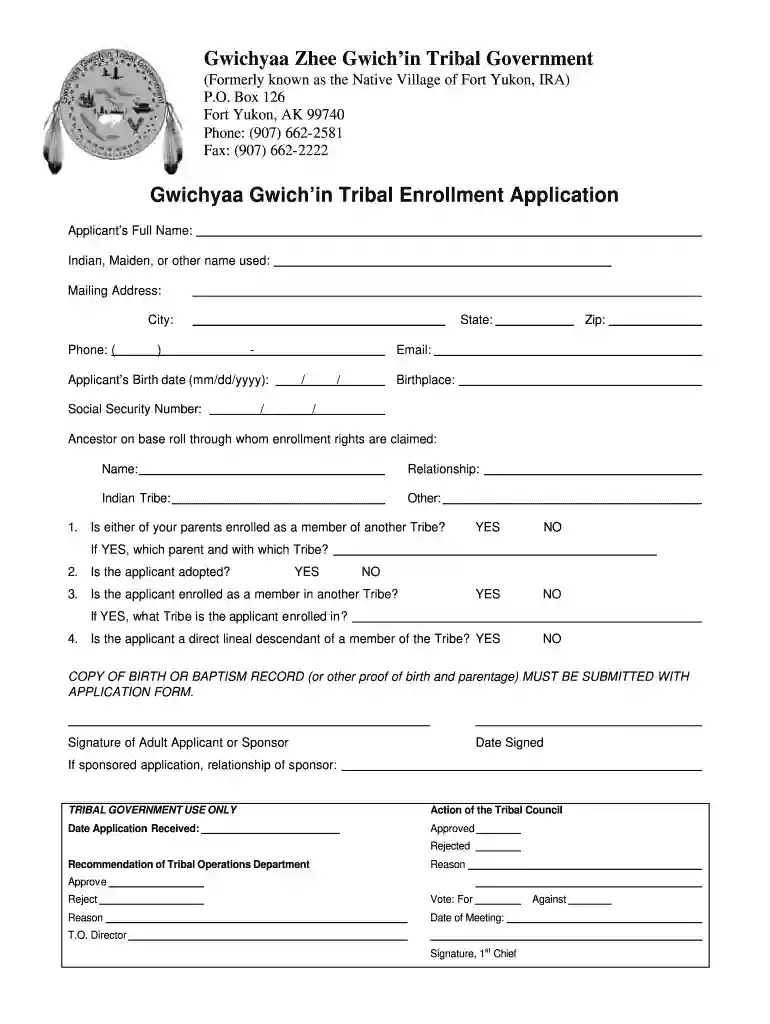 tribal enrollment form Preview on Page 1