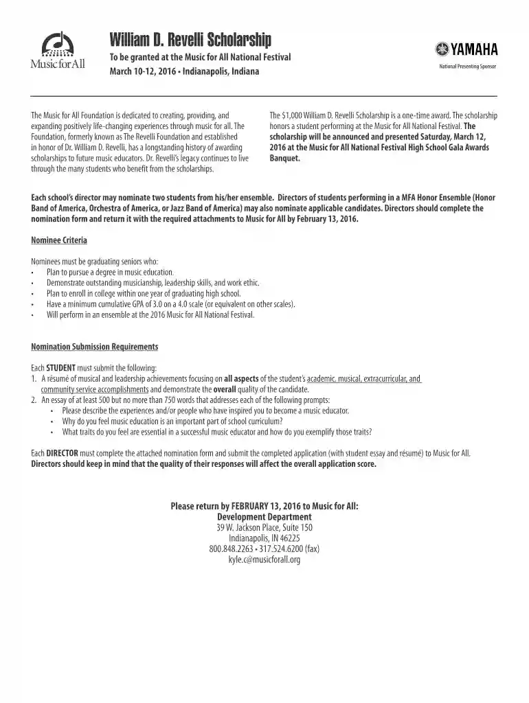 William D Revelli Scholarship - Music for All Preview on Page 1