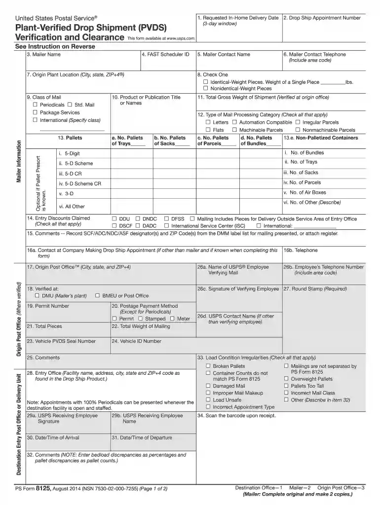 usps form 8125 Preview on Page 1