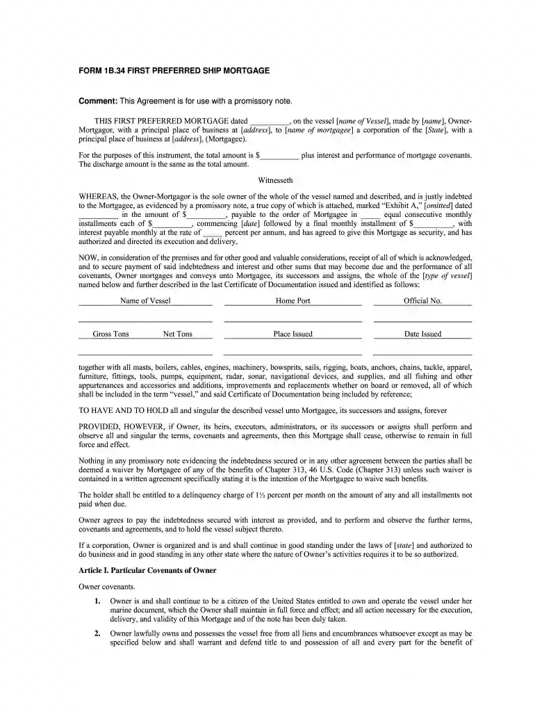 preferred ship mortgage form Preview on Page 1