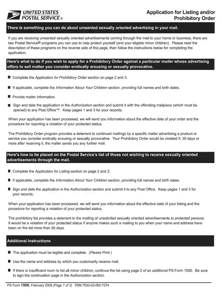 usps form 1500 Preview on Page 1