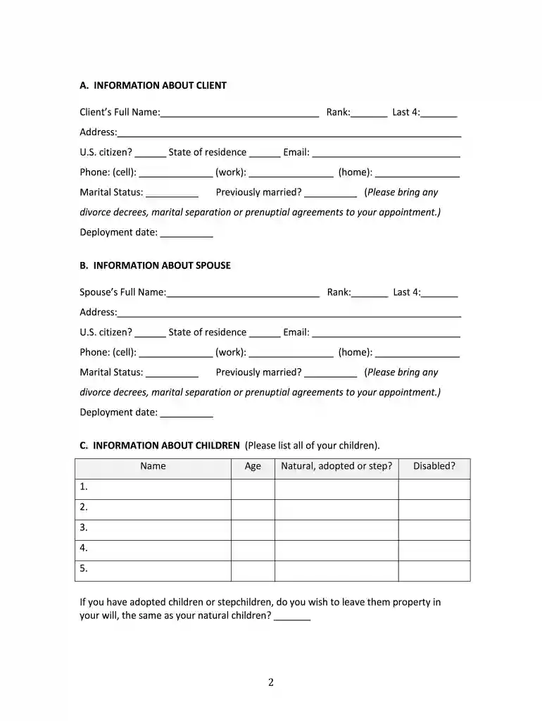 fort belvoir legal assistance will worksheet Preview on Page 1