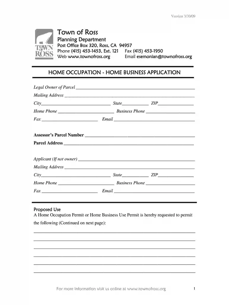 town of ross business license form Preview on Page 1