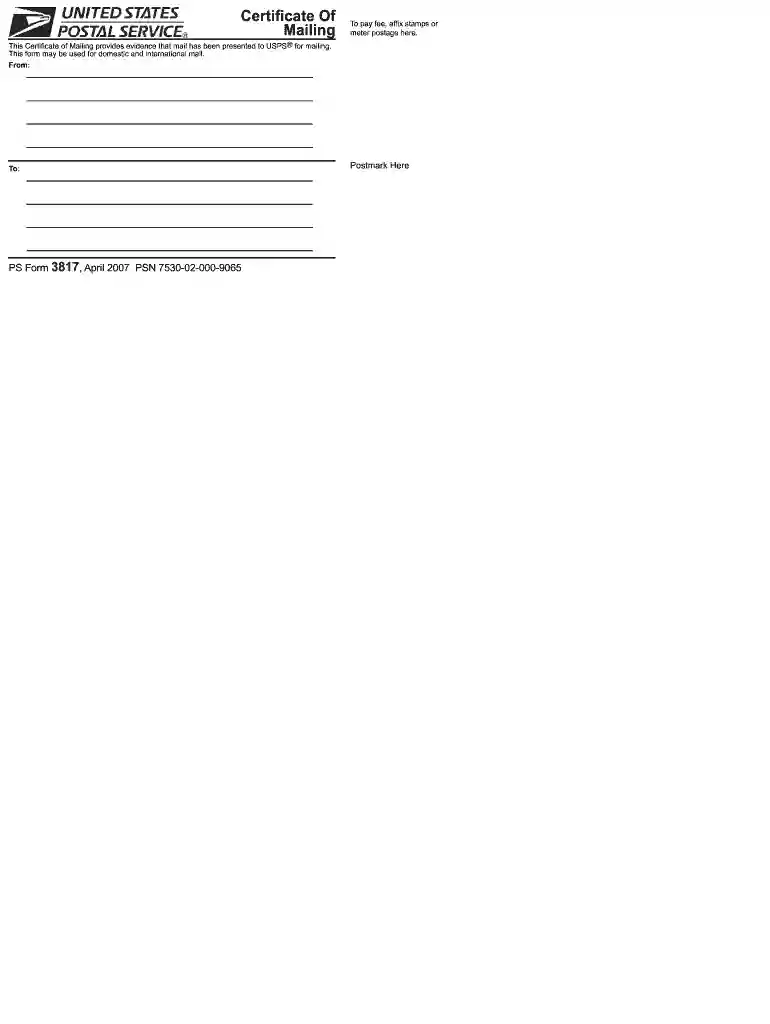 form 3817 usps Preview on Page 1
