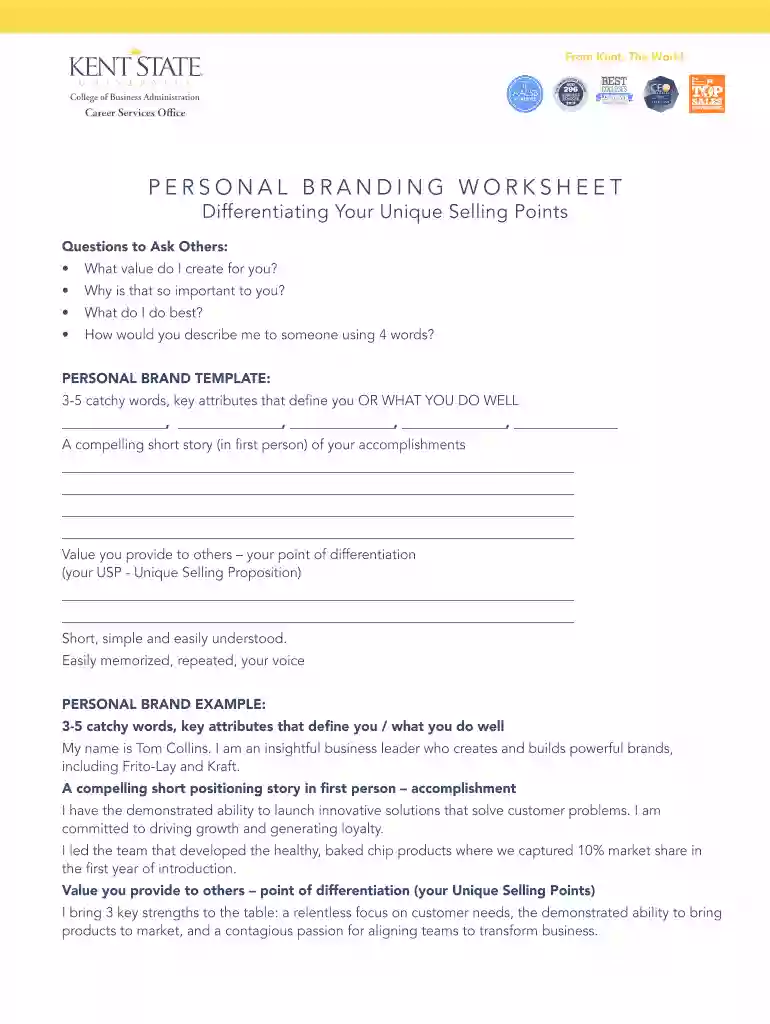 personal branding worksheet business administration Preview on Page 1