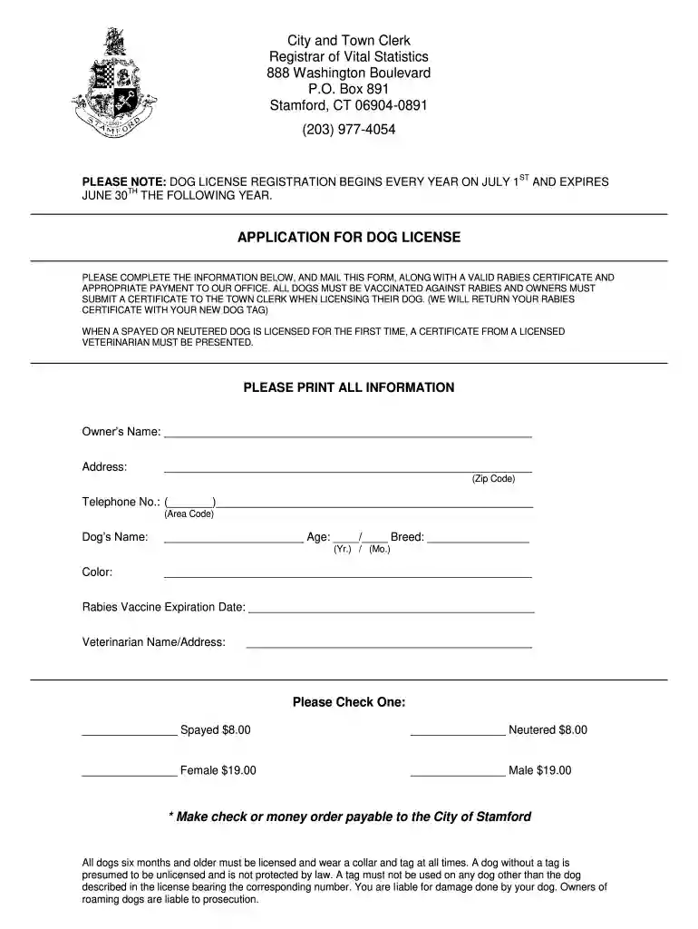 stamford dog license Preview on Page 1