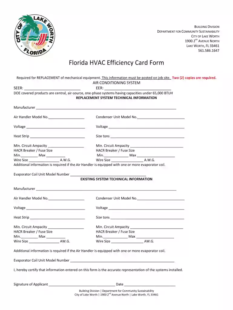 florida hvac efficiency card Preview on Page 1